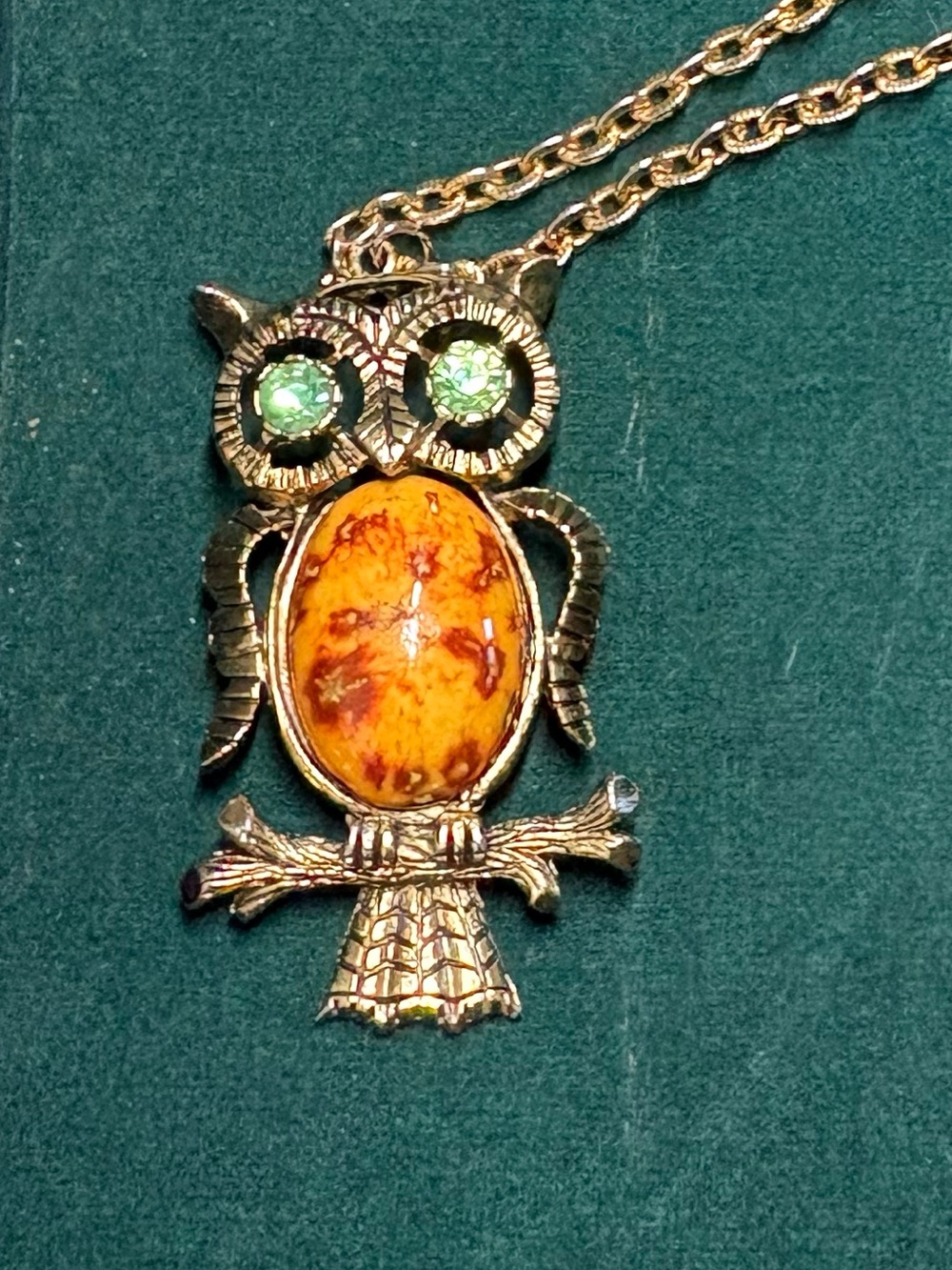Vintage Mid Century Art Deco style Owl Pendant on Chain